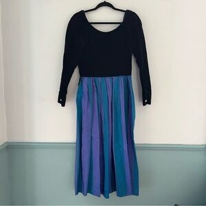 Laura Ashley Black Velvet and Azure Blue Vintage Dress